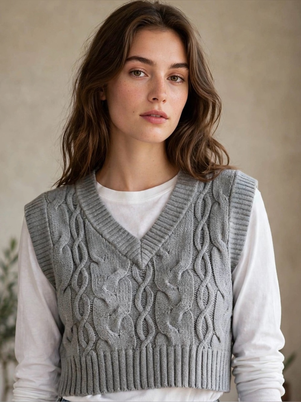 Urban Outfitters Cable Knit Cotton/Acrylic Sweater Vest - Gray - Size M